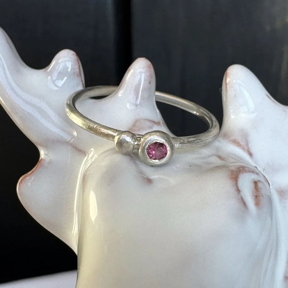 Stacking Pink Tourmaline Pebble Ring SS-NWOT